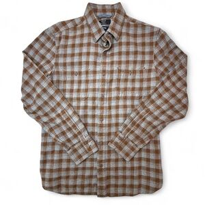 1901 Trim Fit Flannel Long Sleeve Button Up Shirt Top Gray Brown Plaid Medium
